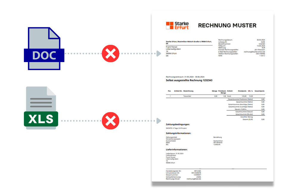 Darstellung Microsoft Word o. Excel sind keine E-Rechnung