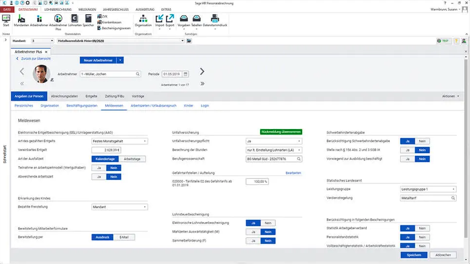 Sage HR Suite Personalabrechnung Screenshot aus der Software